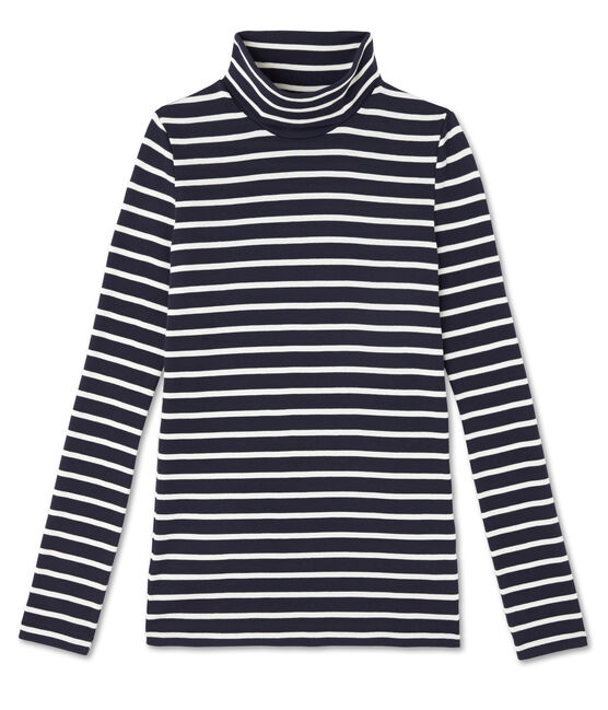 Dolcevita donna iconico righe blu SMOKING/beige COQUILLE