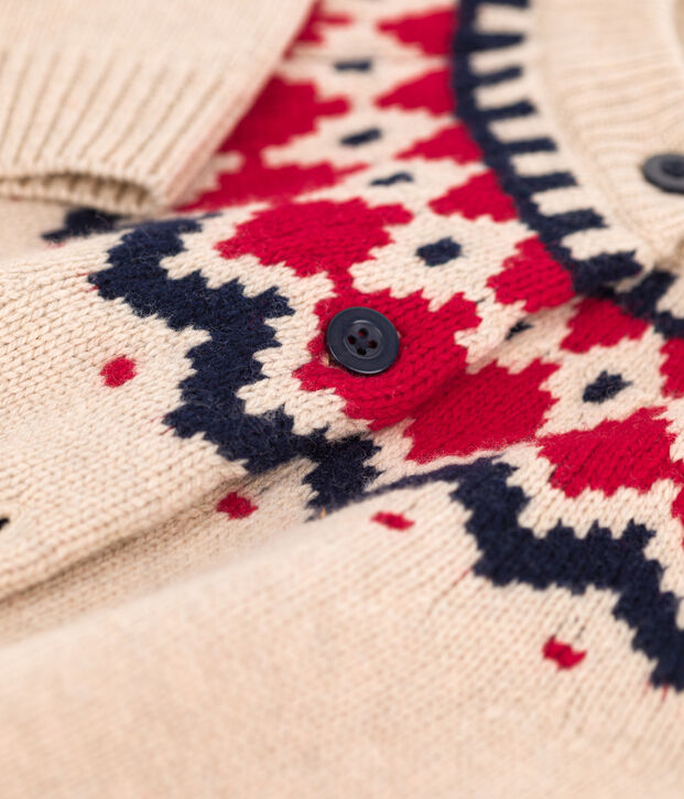 Cardigan bambina in lana e cotone beige/multicolore