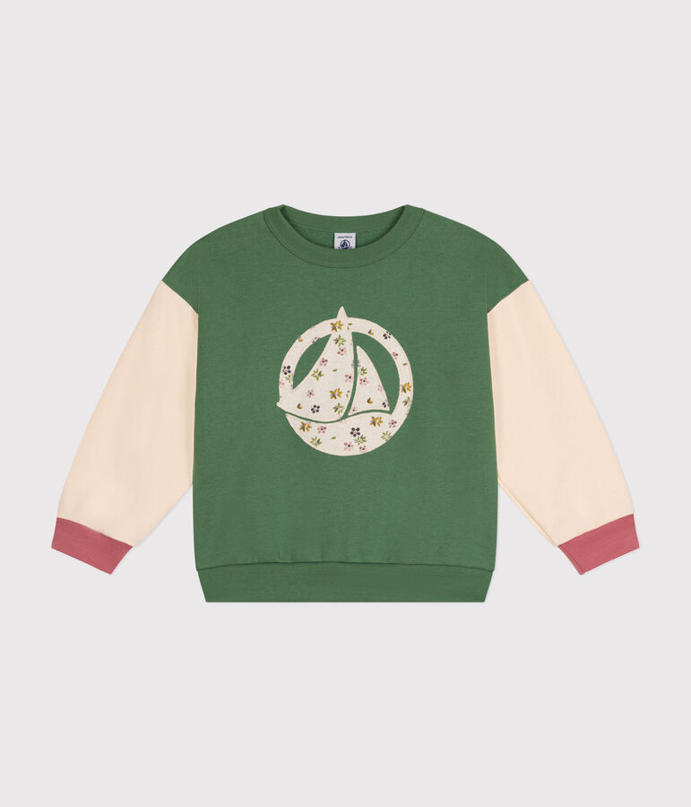 Maglia in tessuto felpato bambina verde/multicolore