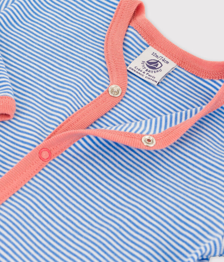 Tutina pigiama beb&egrave; a righe in cotone biologico blu/bianco