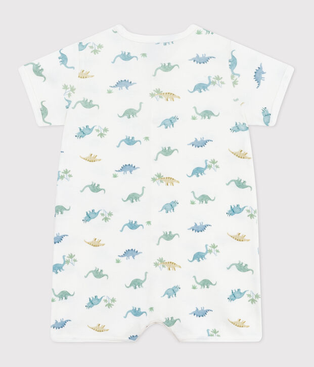 Tutina corta in cotone con dinosauro neonato bianco/multicolore