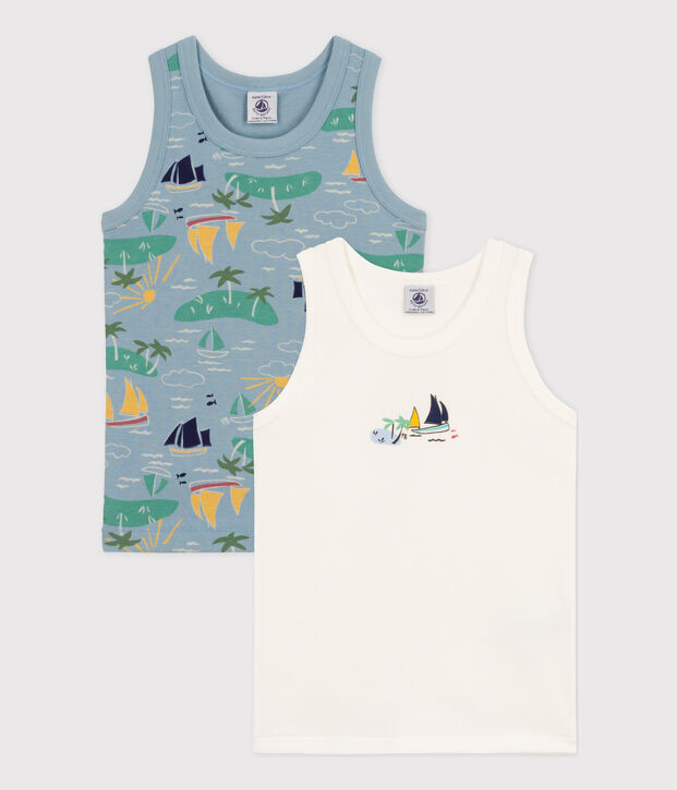 Confezione da 2 canottiere bambino in cotone modello esploratore multicolore