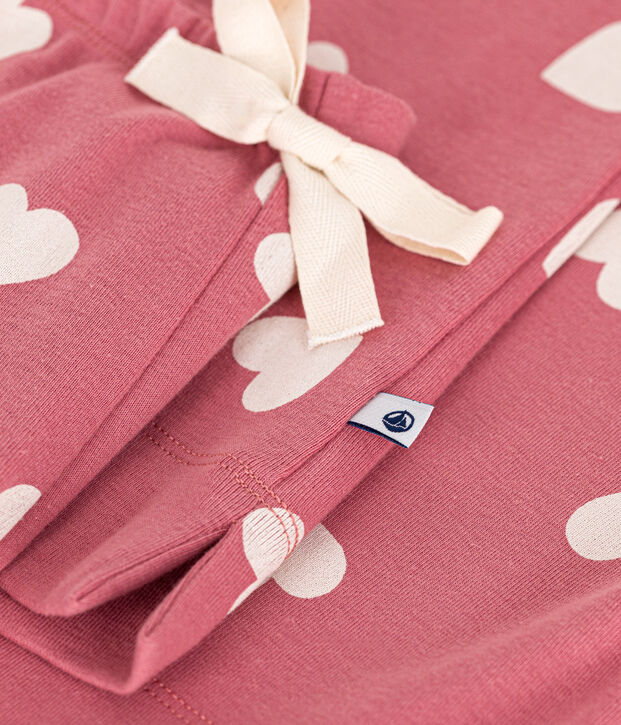 Pigiama in cotone con cuore stampato donna rosa/bianco
