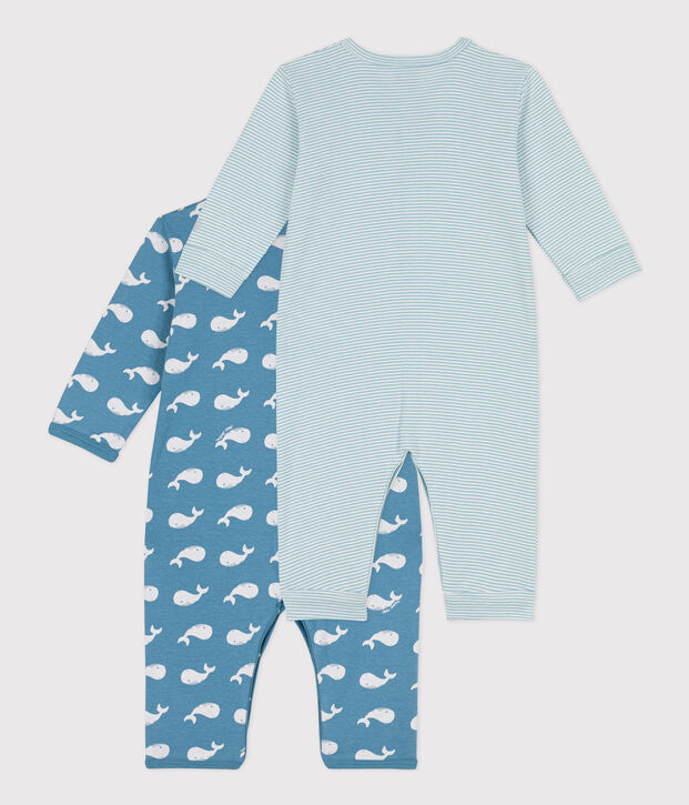 Confezione da 2 tutine pigiama a righe e balene in cotone multicolore