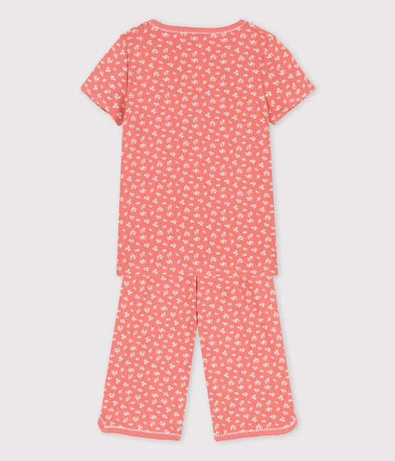 Pigiama a manica corta con fiori bambina in cotone biologico rosa PAPAYE/ MARSHMALLOW