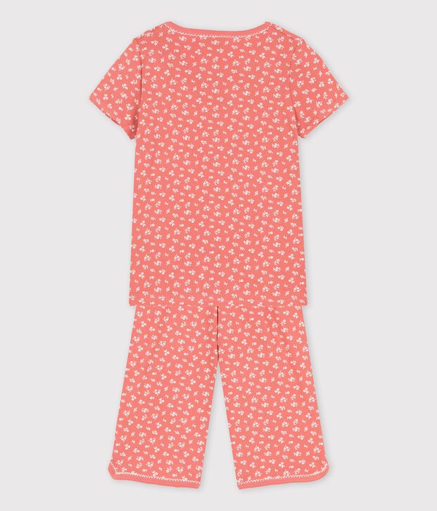 Pigiama a manica corta con fiori bambina in cotone biologico rosa/bianco