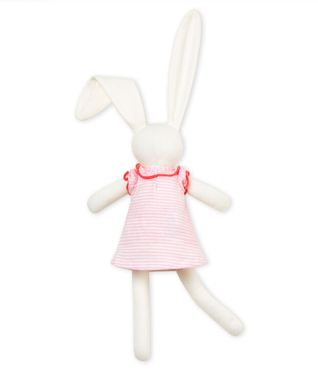 Doudou coniglio vestito rosa/bianco