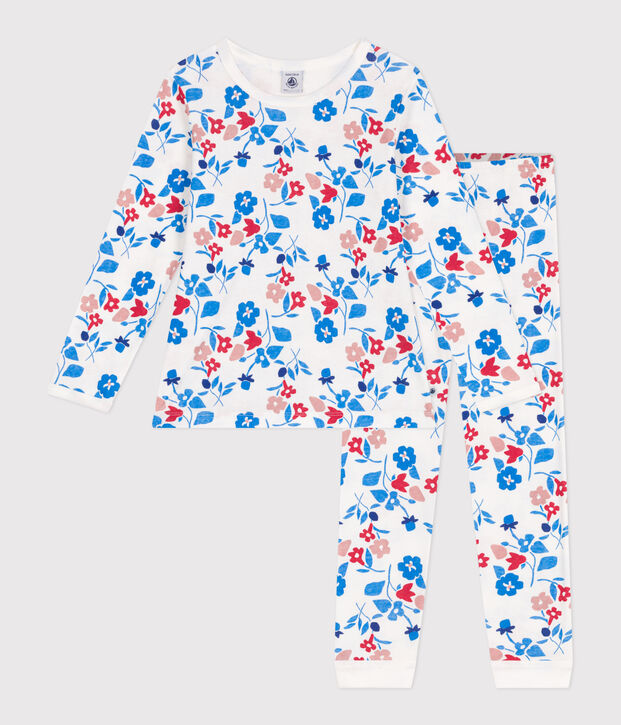 Pigiama bambino in tubique con stampa a fiori bianco/multicolore