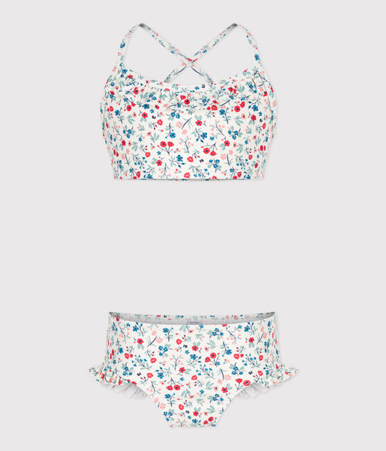 Costume da bagno 2 pezzi a fiori bambina bianco MARSHMALLOW/bianco MULTICO