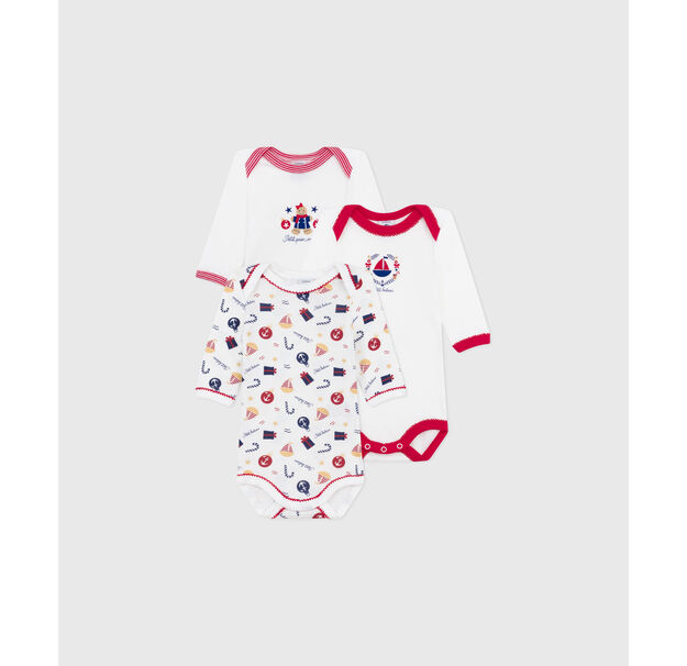 Lot de bodies manches longues en coton imprim&eacute; multicolore