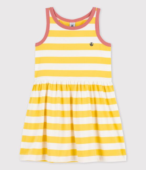 Abito senza maniche in cotone a righe bambina giallo ORGE/bianco MARSHMALLOW