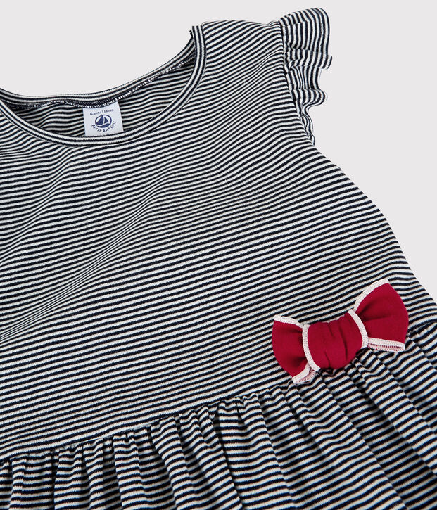 Abito manica corta in cotone bambina blu/bianco