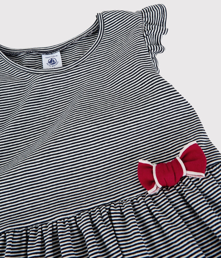 Abito manica corta in cotone bambina blu/bianco