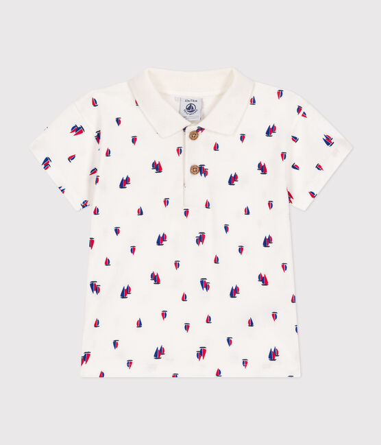 Polo a maniche corte in jersey sottile neonato bianco MARSHMALLOW/bianco MULTICO