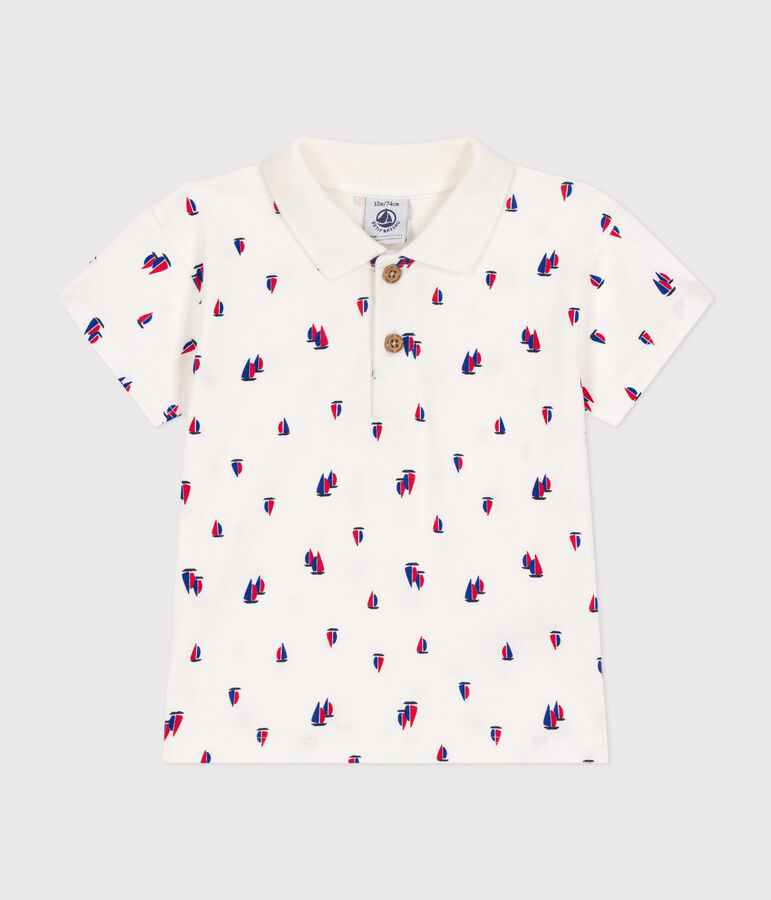 Polo a maniche corte in jersey sottile neonato bianco/multicolore
