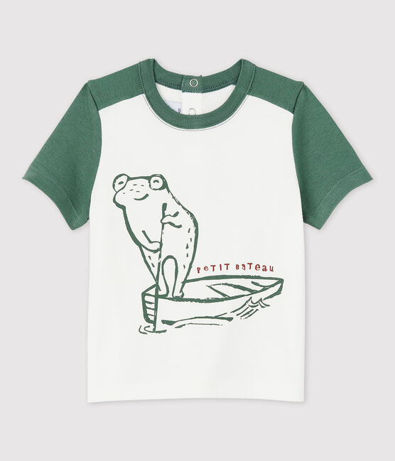 T-shirt maniche corte in cotone bebè maschio bianco MARSHMALLOW/verde VALLEE