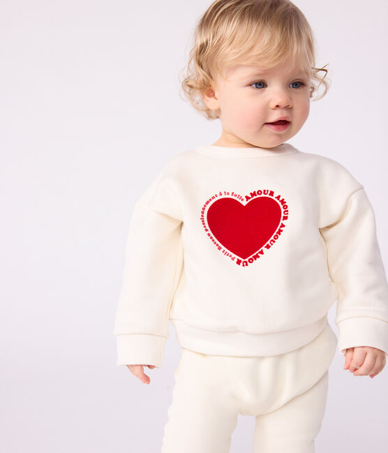 Felpa in cotone con motivo a cuore neonata ecru MILK