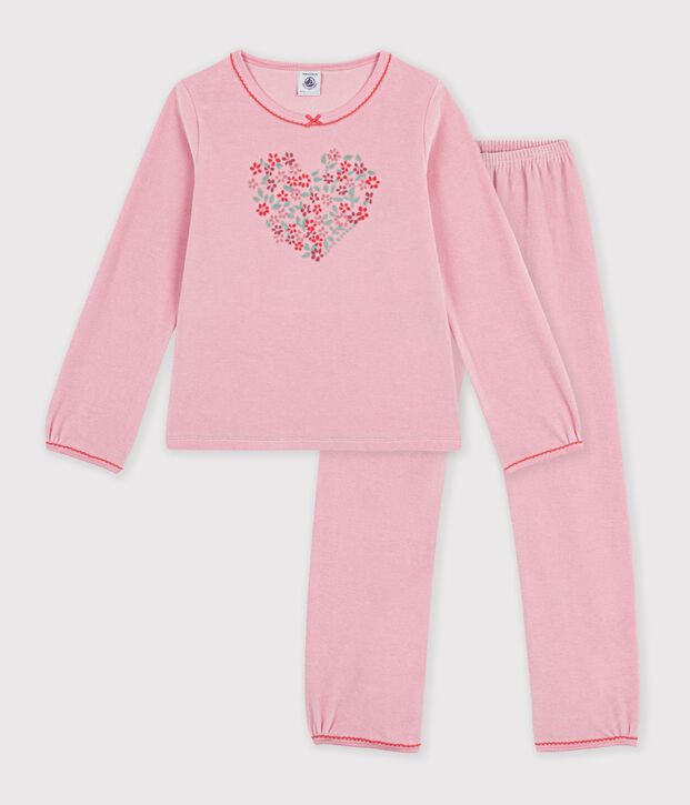 Pigiama in ciniglia con motivo a cuori bambina rosa