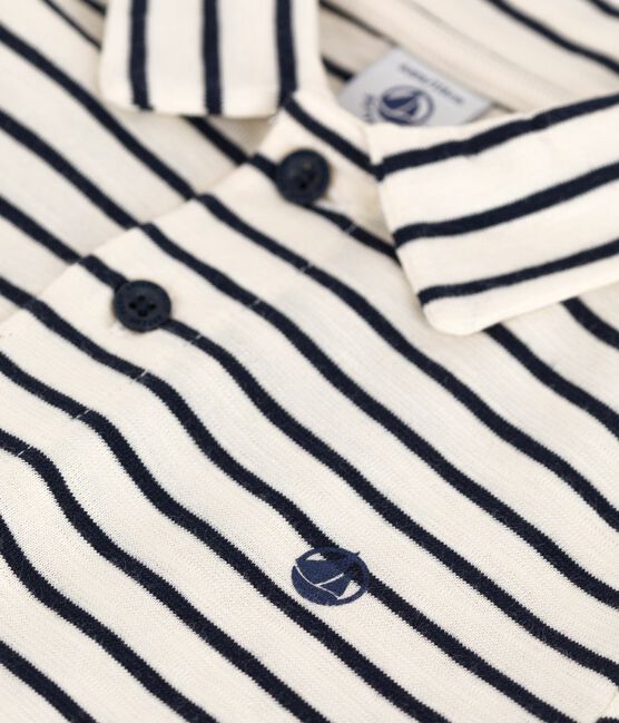 Polo a maniche corte in cotone a righe bambino bianco AVALANCHE/blu SMOKING