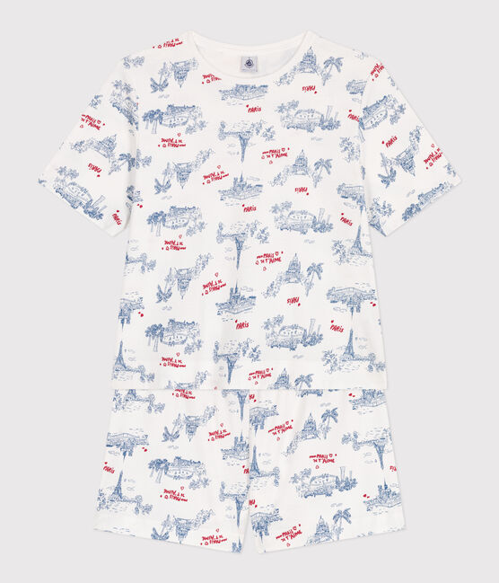 Pigiama corto in cotone stampato Parigi donna bianco MARSHMALLOW/bianco MULTICO