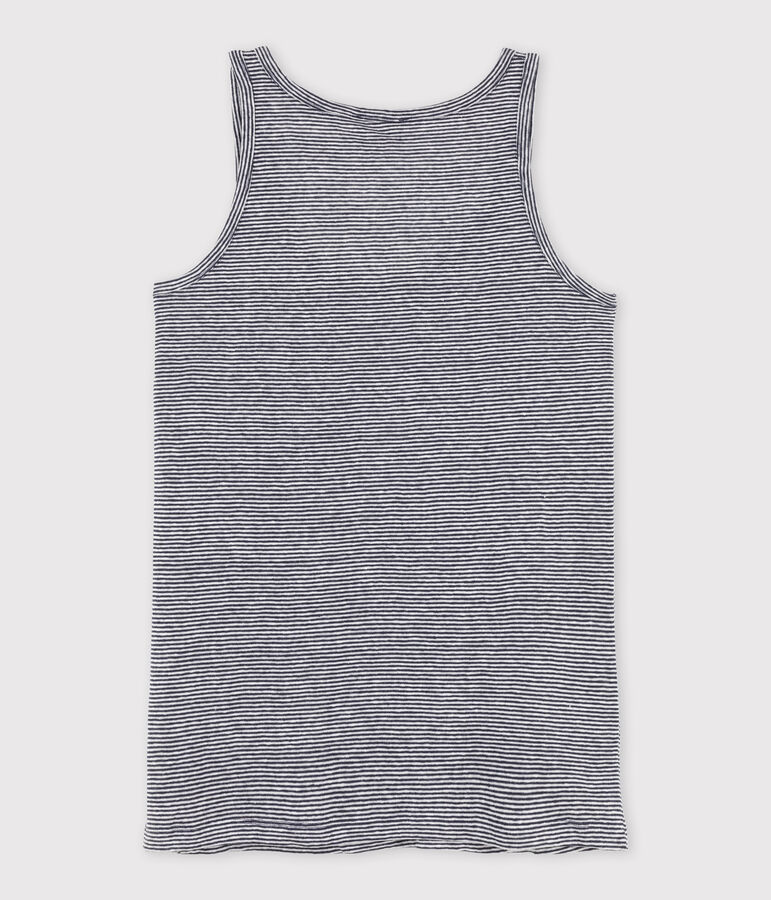 Canotta donna in lino millerighe blu/bianco