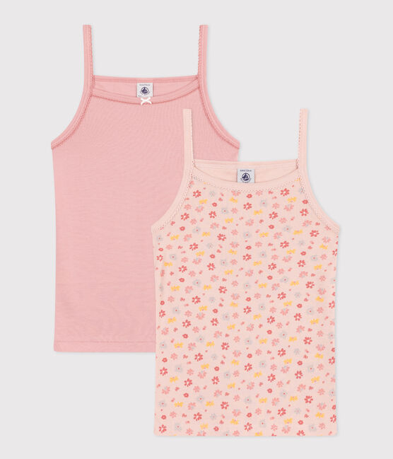Confezione da 2 canottiere bambino con spalline in cotone a fiori variante 1