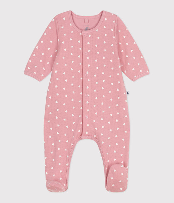Bodyjama in tubique a cuoricini neonato rosa CHARME/bianco MARSHMALLOW