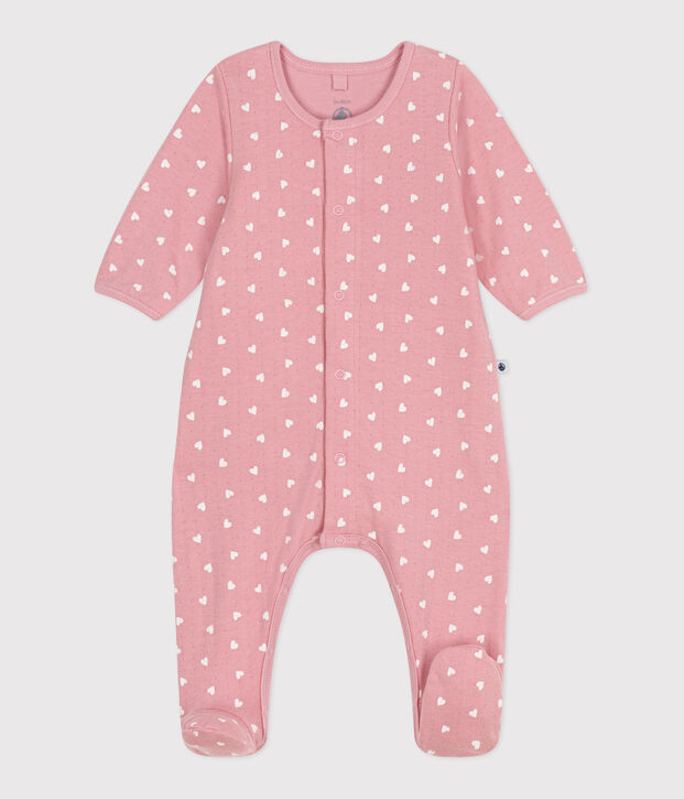 Bodyjama in tubique a cuoricini neonato rosa/bianco