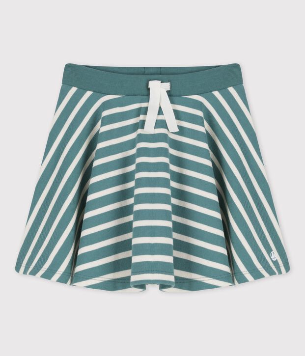 Gonna in cotone bambina verde/ecru