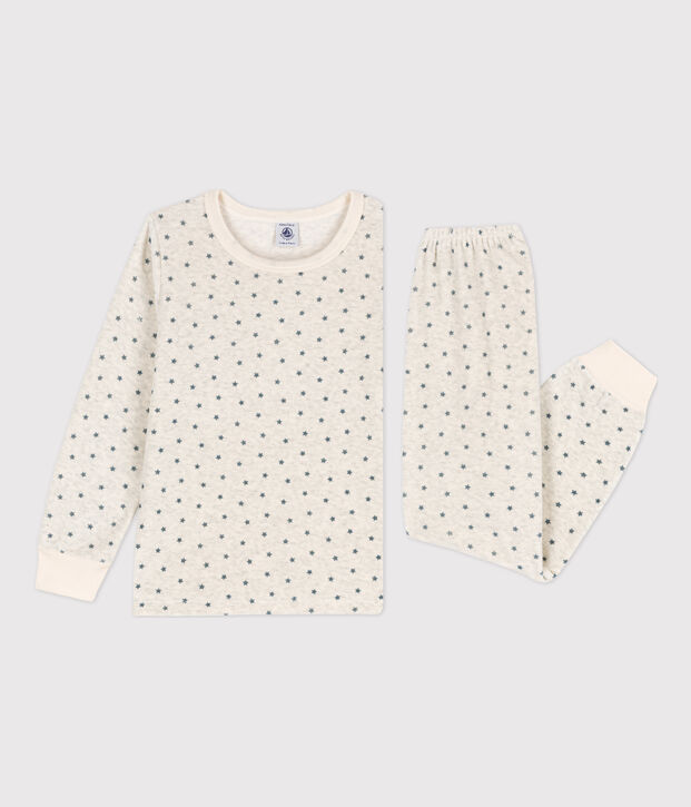 Pigiama in ciniglia per bimbo/bimba, con fantasia stella beige/grigio