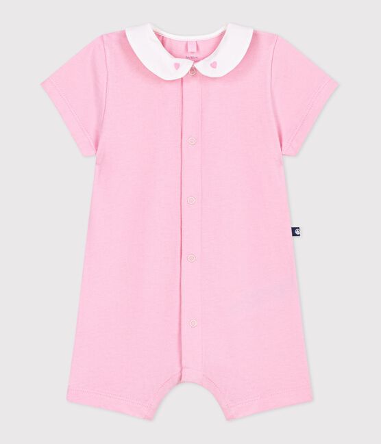 Tutina corta in cotone con cuori ricamati sulo colletto neonato rosa MARQUISE