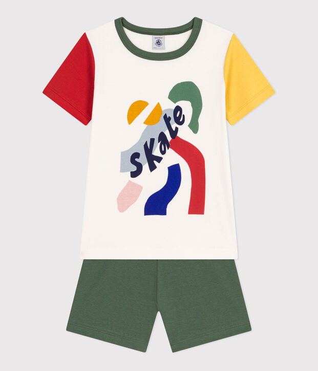 Pigiama bambino corto in cotone tinta unita bianco/multicolore