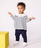 Blusa a maniche lunghe in cotone con motivo marinière e colletto con cuoricini neonata bianco MARSHMALLOW/blu SMOKING
