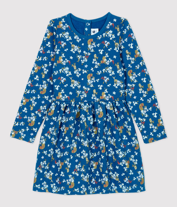 Abito bambina a maniche lunghe in molleton blu/multicolore