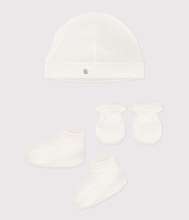 Set con cuffietta, babbucce e muffole beb&egrave; multicolore