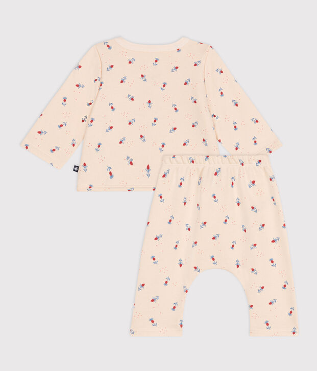Set 2 pezzi in cotone neonato ecru/multicolore
