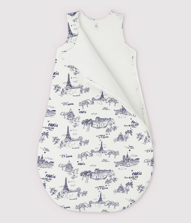 Sacco nanna tela di Jouy Parigi beb&egrave; in costina bianco/blu
