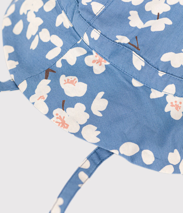 Cappellino alla pescatora in popeline a fiori beb&egrave; femmina blu/multicolore