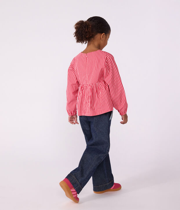Blusa a maniche lunghe in cotone a righe bambina rosa/rosa