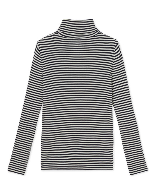 Dolcevita donna a righe in cotone ultra light blu SMOKING/beige COQUILLE