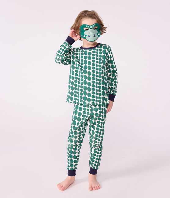 Pigiama travestimento bambino in cotone con coccodrilli stampati verde MILK/ EVERGREEN