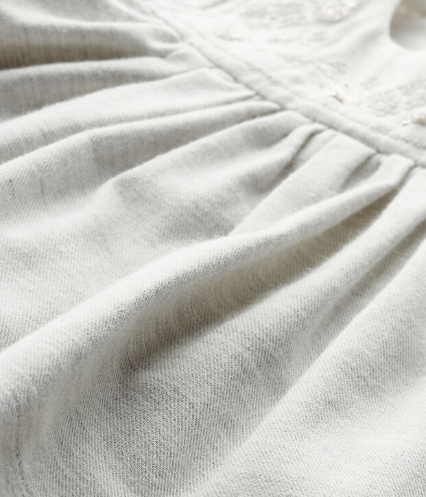 Abito per beb&egrave; femmina in twill con ricamo e bloomer grigio