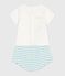Completo nascita due pezzi in cotone con parte inferiore a righe blu MARSHMALLOW/ AQUATIC
