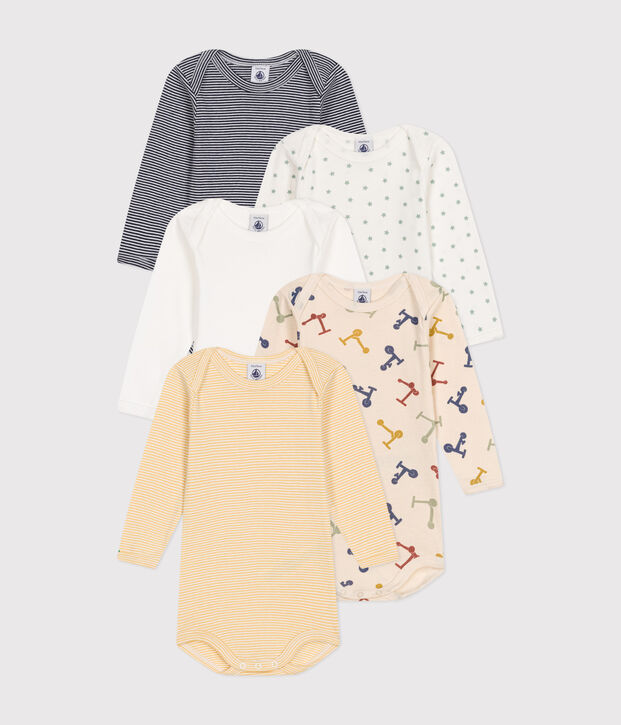 Confezione da 5 body a maniche lunghe beb&egrave; in cotone con monopattino multicolore