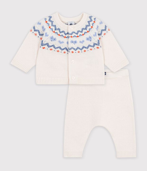 Completo in maglia jacquard fantasia neonato blu/blu