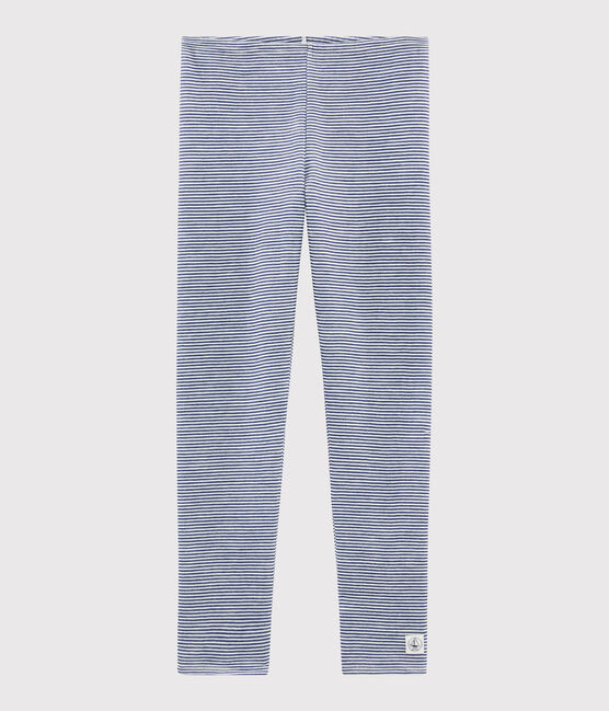 Leggings bambino millerighe in lana e cotone blu MEDIEVAL/bianco MARSHMALLOW