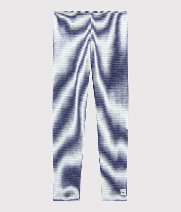 Leggings bambino millerighe in lana e cotone blu/bianco