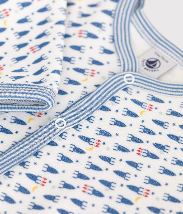 Pigiama beb&egrave; in velluto stampato con motivo razzi bianco/multicolore