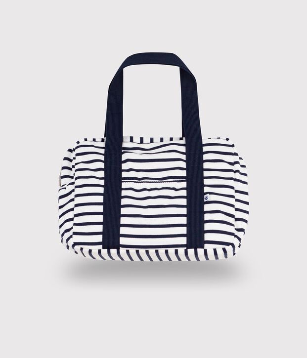 Borsa maternit&agrave; in cotone a righe neonato bianco/blu