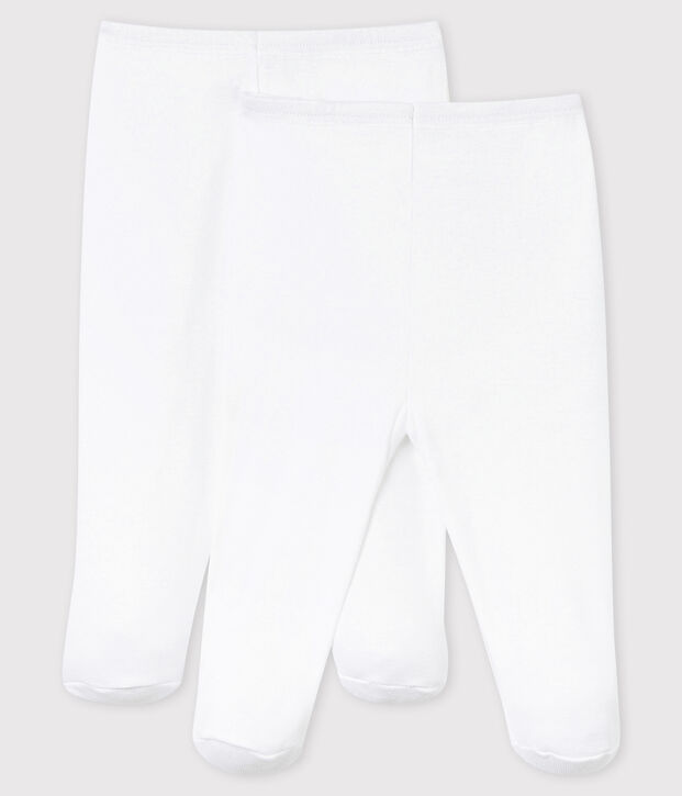 Confezione da 2 pantaloni bianchi beb&egrave; in cotone biologico bianco